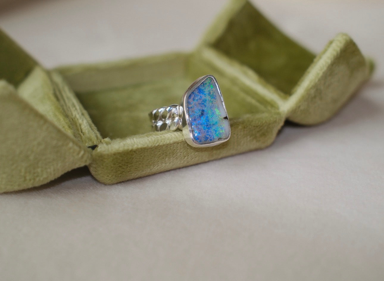 Solid Australian Boulder Opal Heavy Twist Ring - Size 6.75