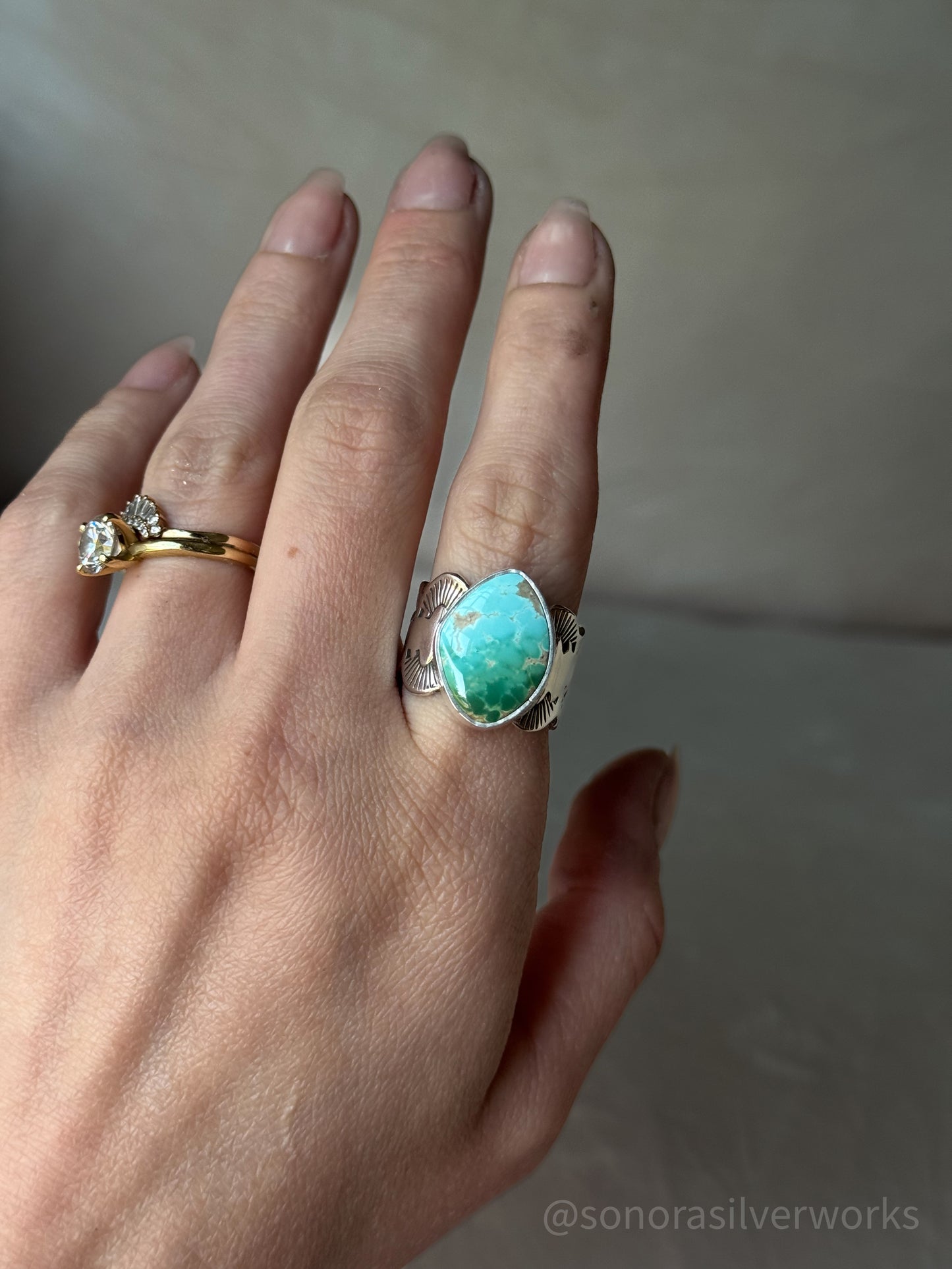 High Grade Royston Turquoise Wide Band Ring - size 9.25