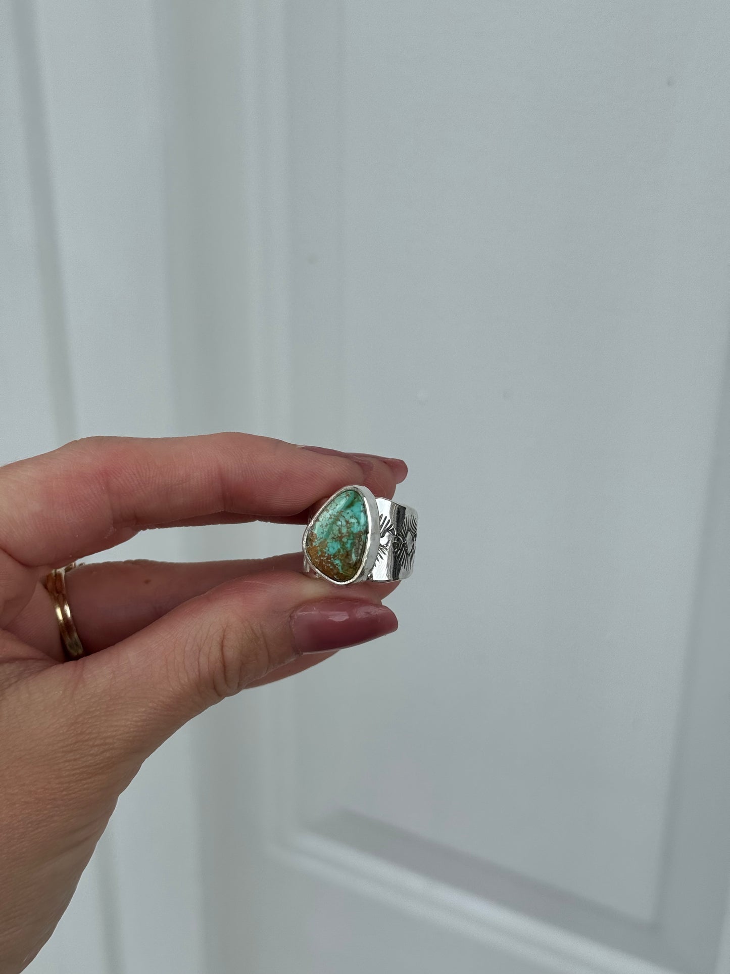 Pilot Mountain Turquoise Wide Band Ring - size 7.5