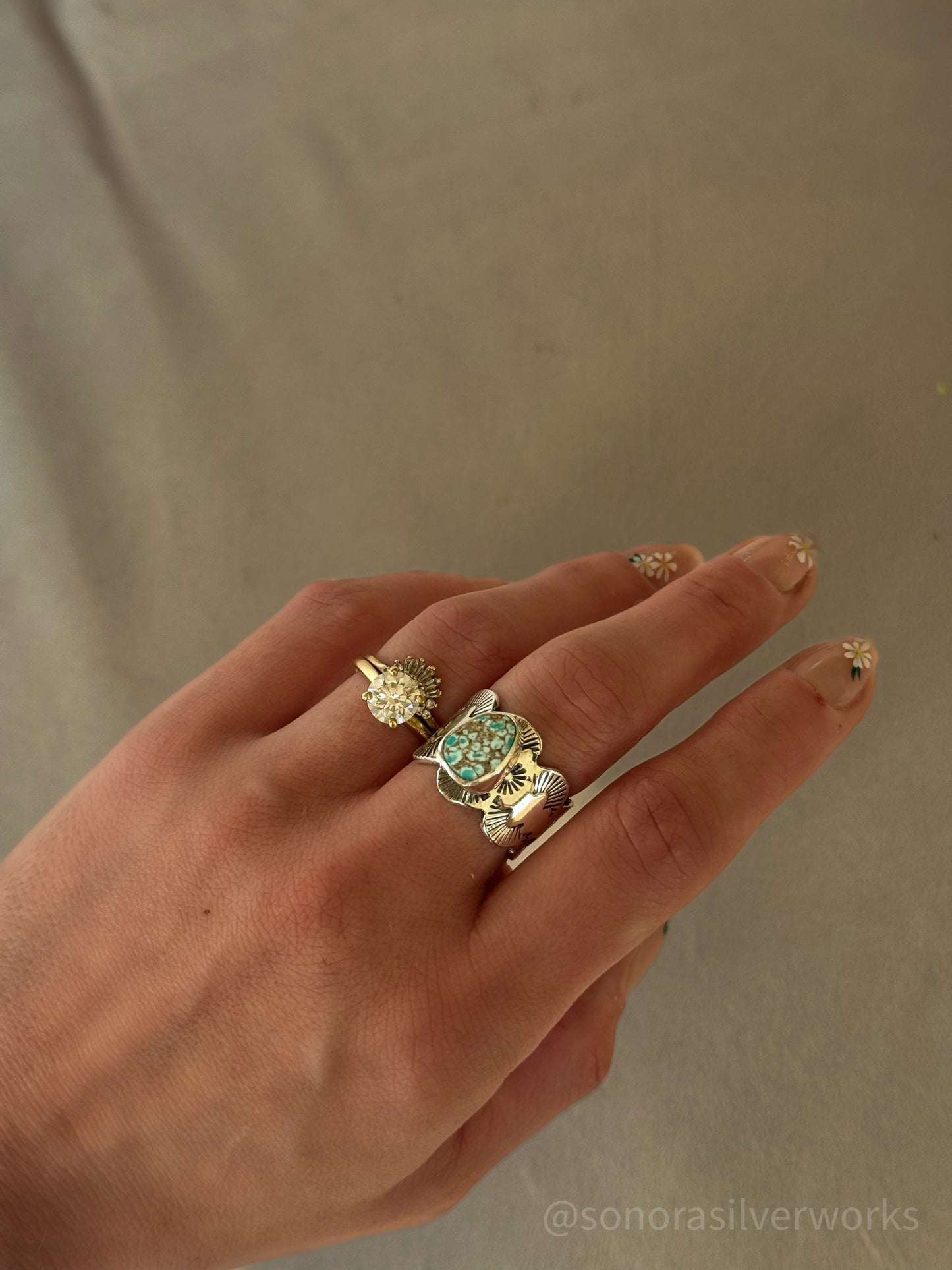 Lone Mountain Turquoise Scalloped Wide Band Ring - size 8.5