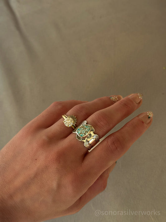 Lone Mountain Turquoise Scalloped Wide Band Ring - size 8.5