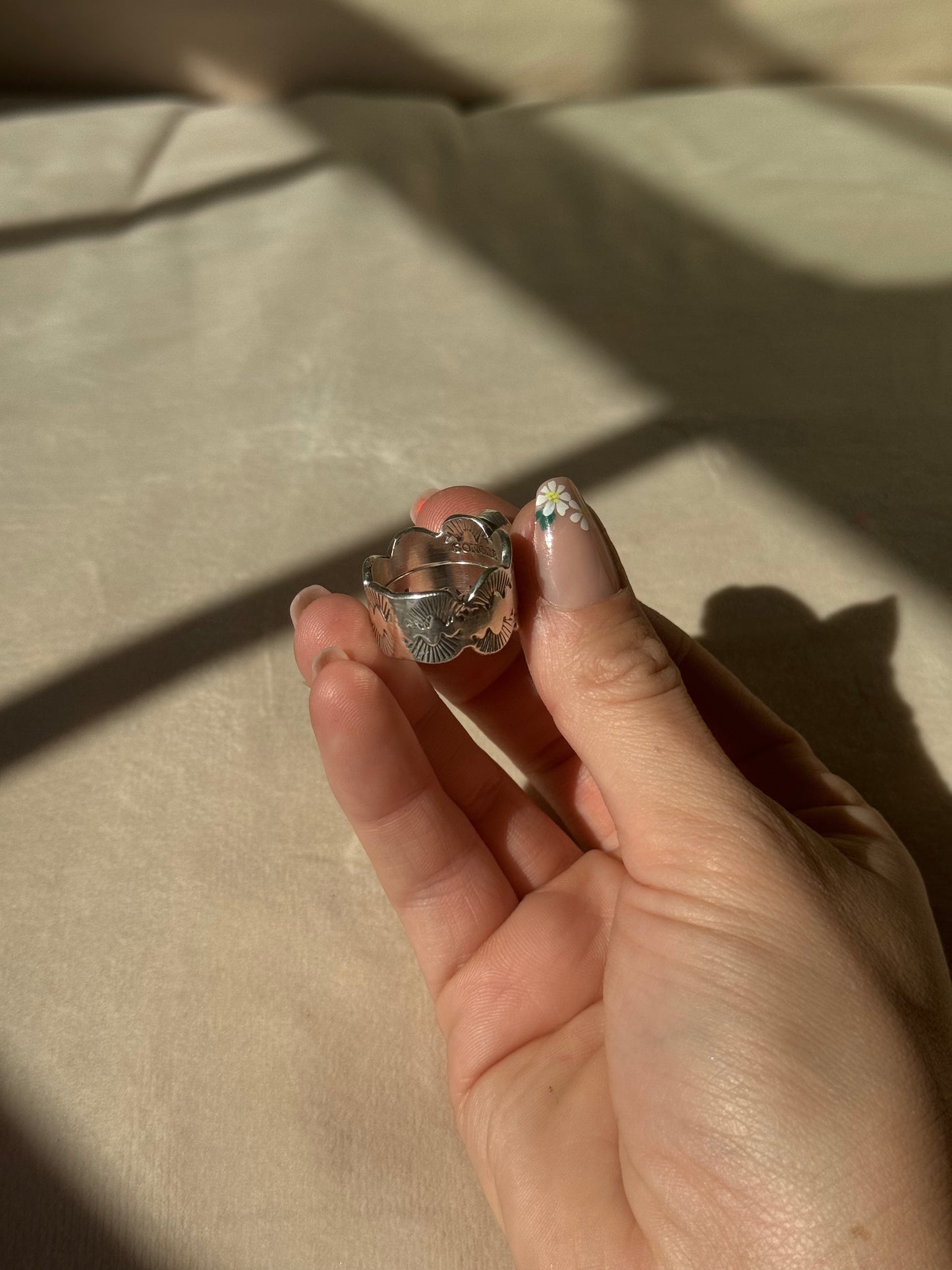 Lone Mountain Turquoise Scalloped Wide Band Ring - size 8.5