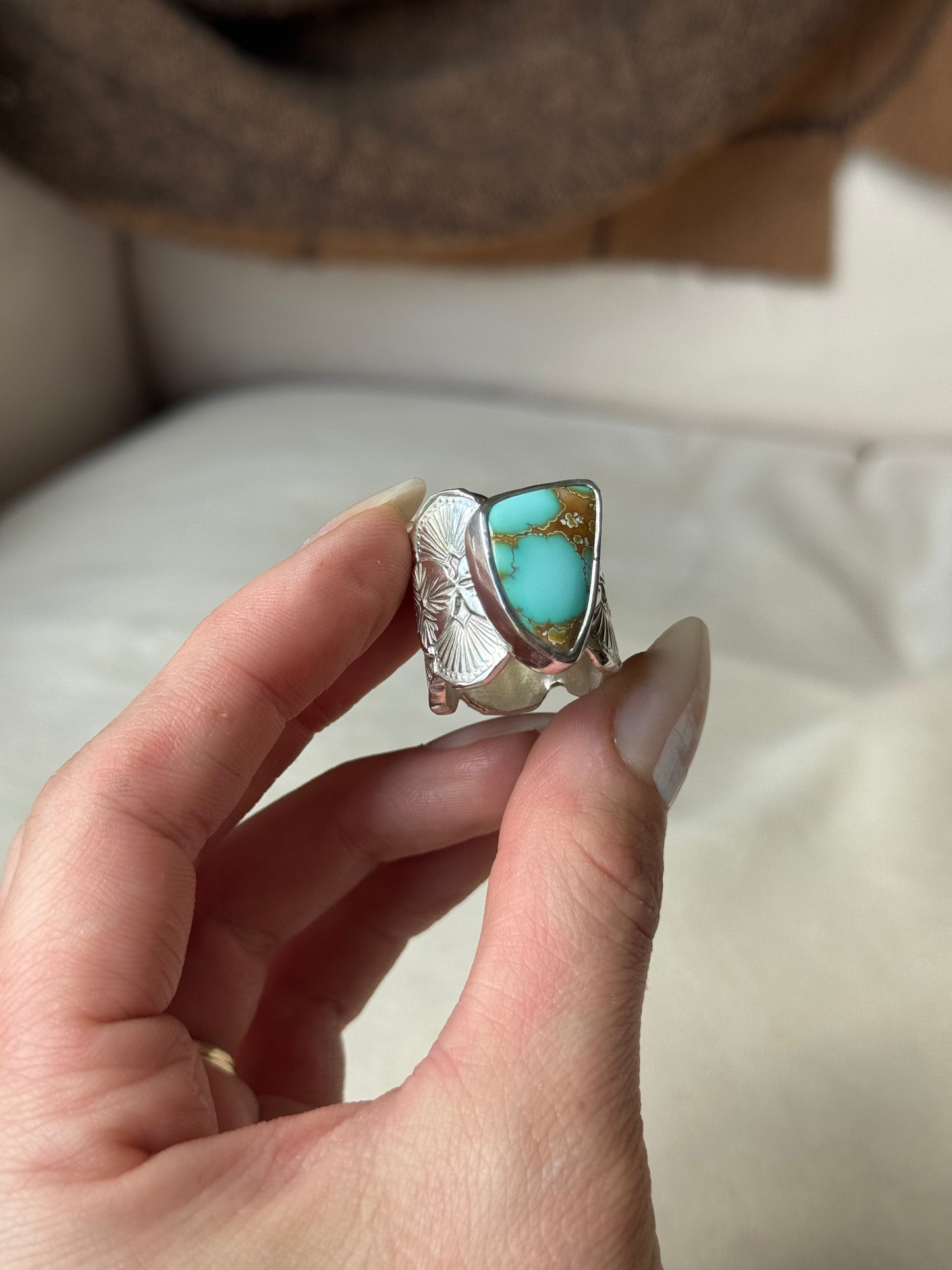 Rare Thunderbird Turquoise Wide Band Ring - size 6-6.25