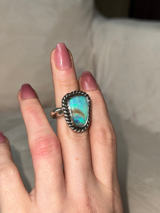 Australian Opal Heavy Twist Ring - size 6
