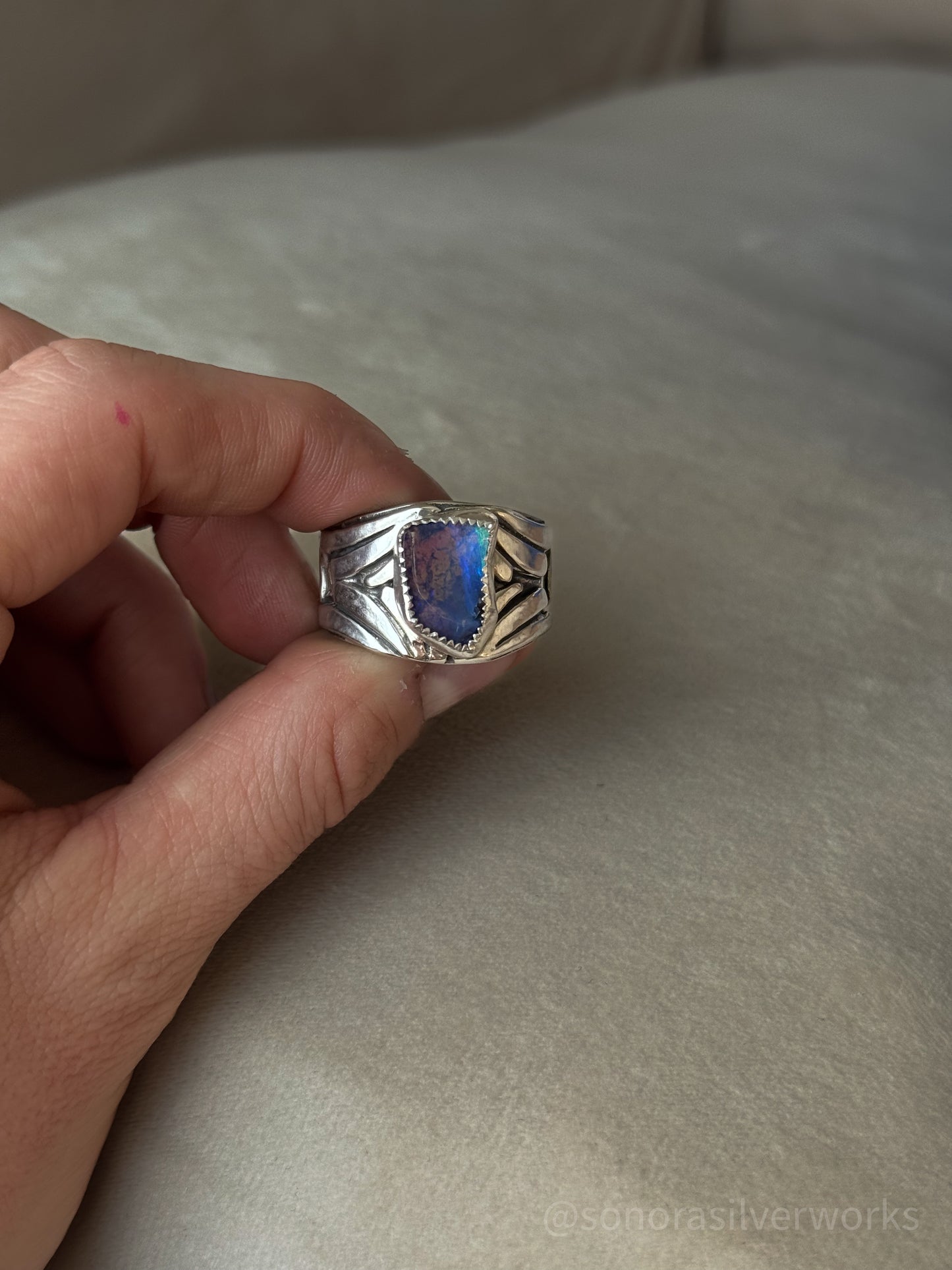 Australian Opal Wave Ring - size 11