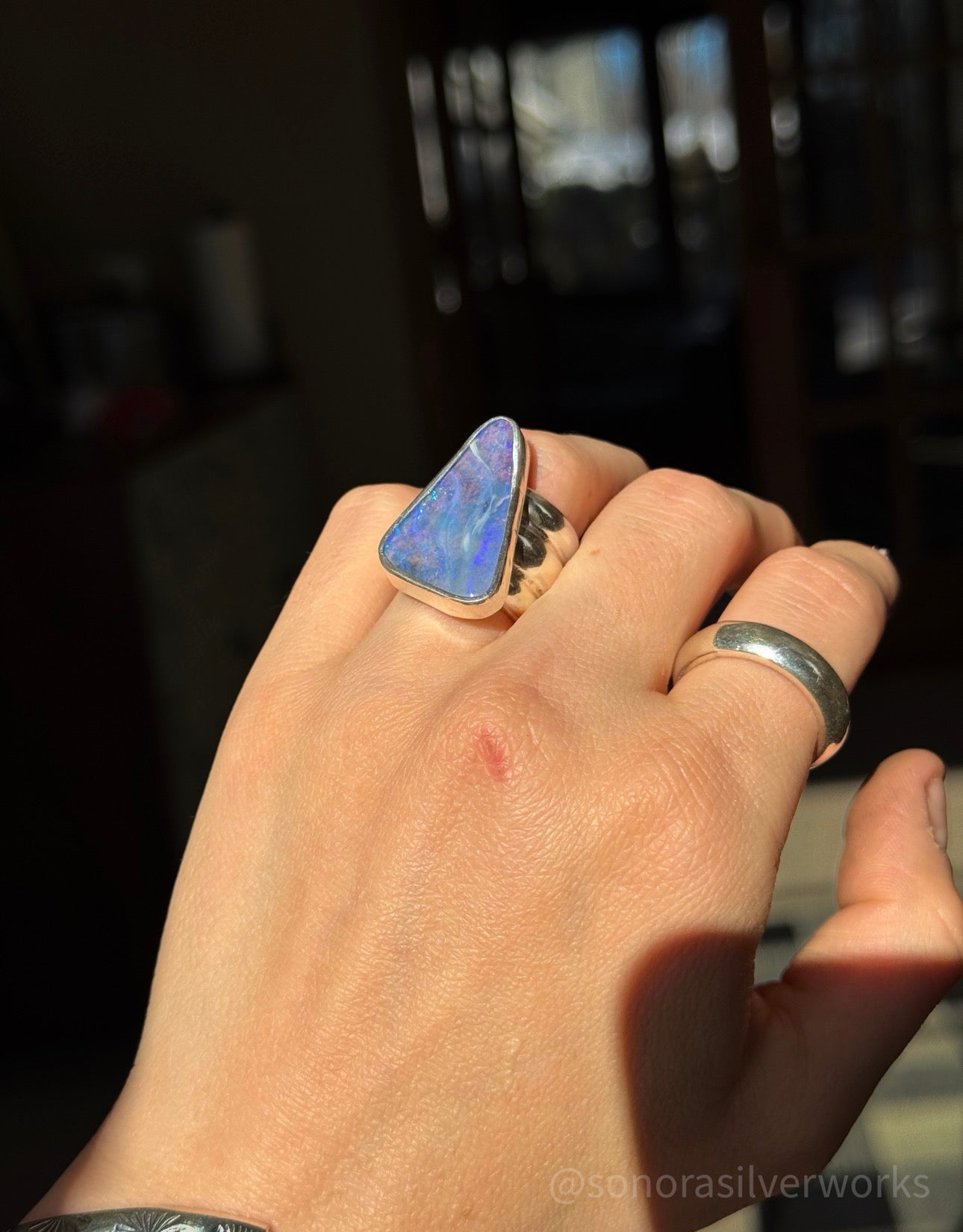 Australian Opal Heavy Triple Band - size 6.75