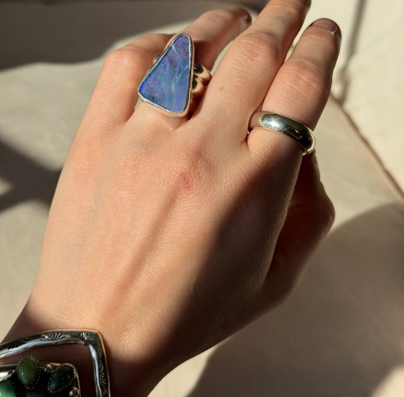 Australian Opal Heavy Triple Band - size 6.75