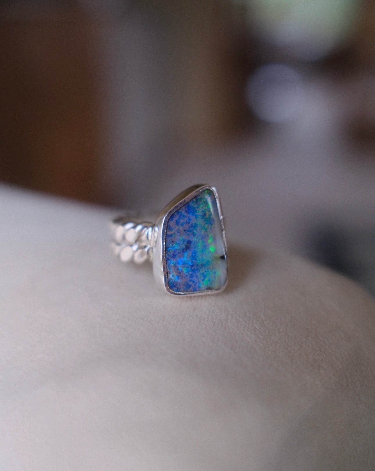 Solid Australian Boulder Opal Heavy Twist Ring - Size 6.75