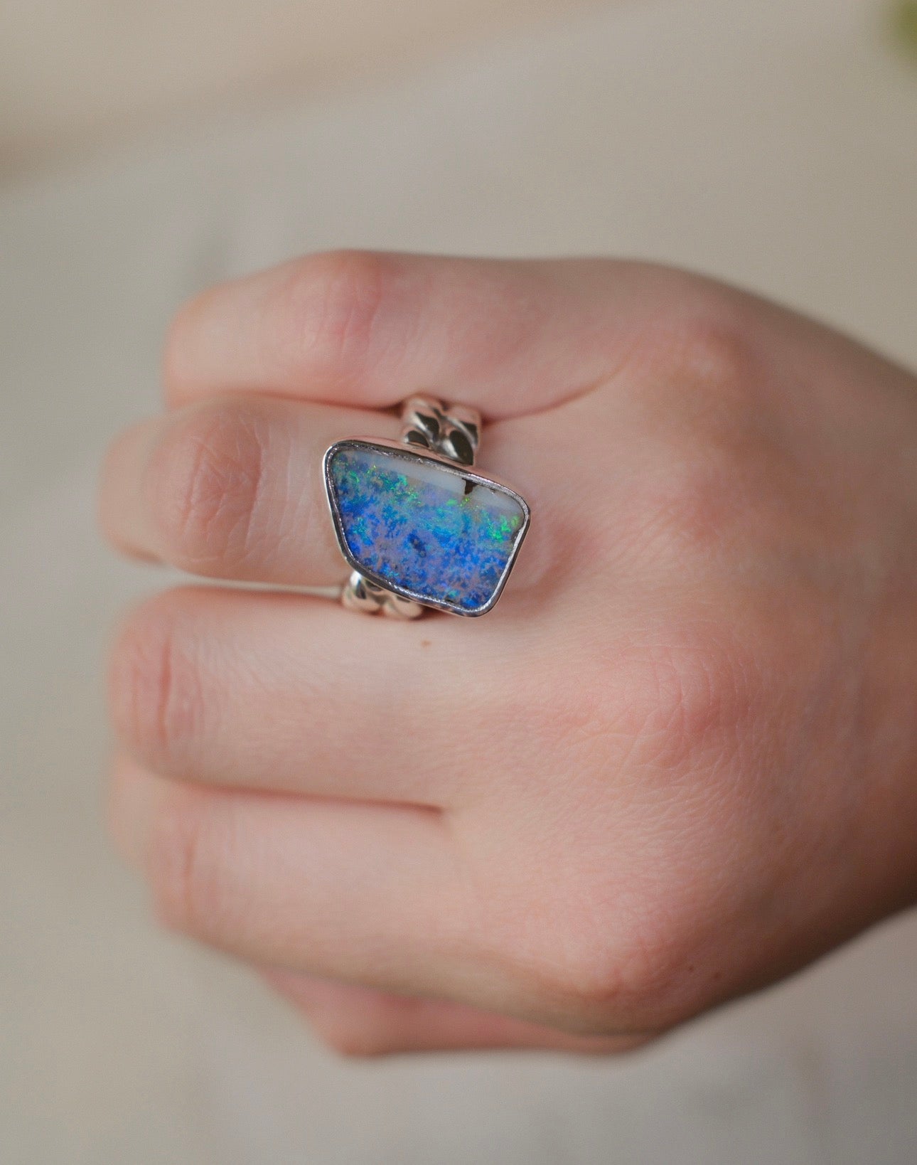Solid Australian Boulder Opal Heavy Twist Ring - Size 6.75