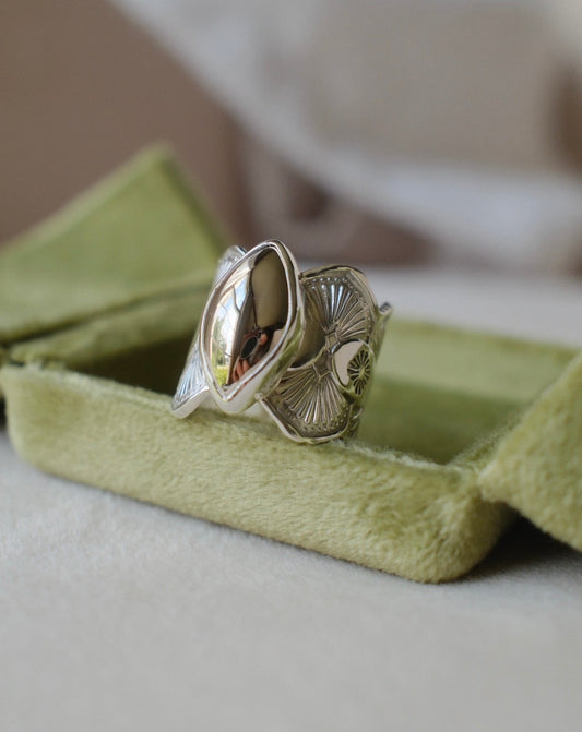 Rare Mohawkite Wide Band Ring - size 7.5