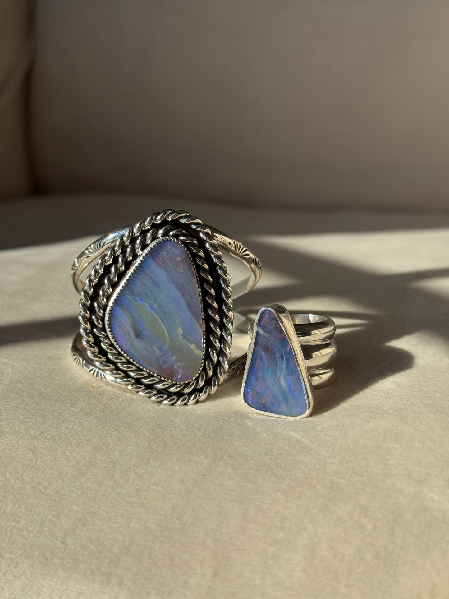 Australian Opal Heavy Triple Band - size 6.75