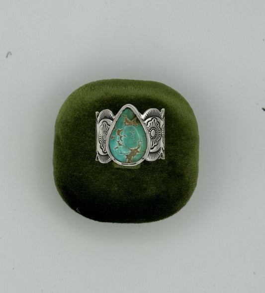 Natural Pilot Mountain Turquoise Wide Band Ring - size 9.5