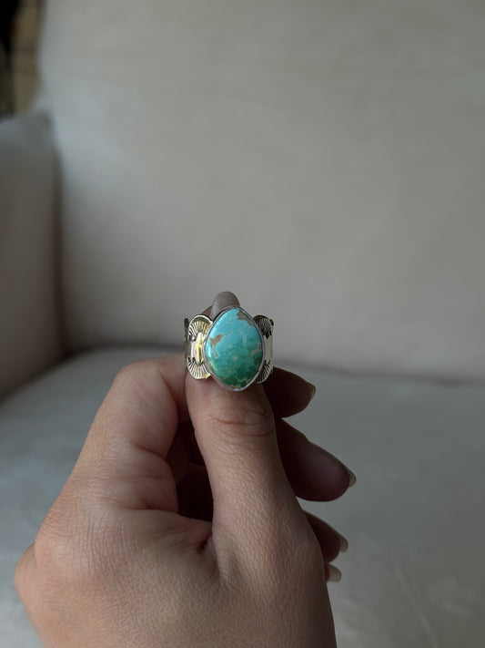 High Grade Royston Turquoise Wide Band Ring - size 9.25