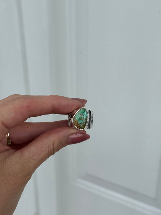 Pilot Mountain Turquoise Wide Band Ring - size 7.5