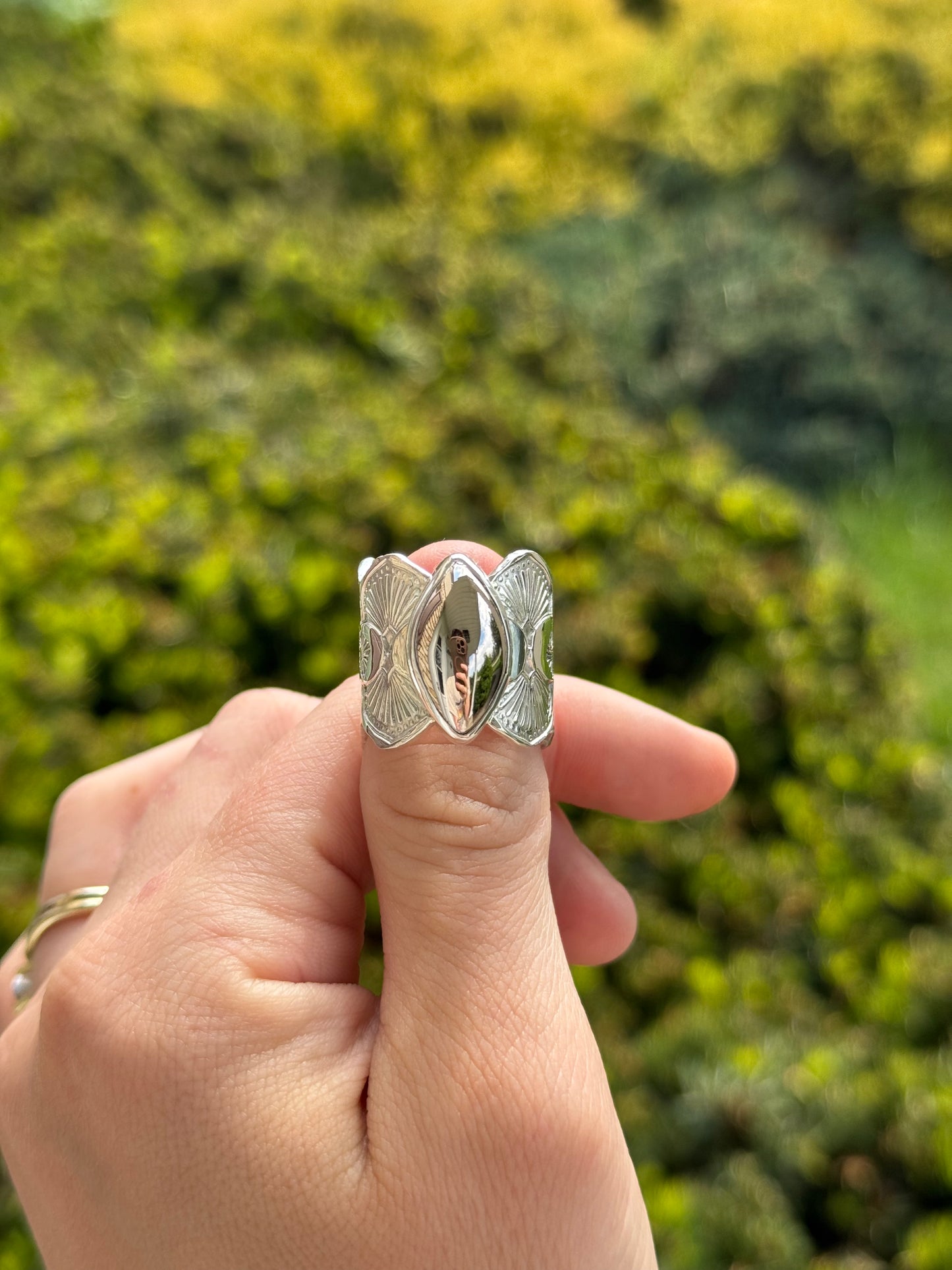 Rare Mohawkite Wide Band Ring - size 7.5