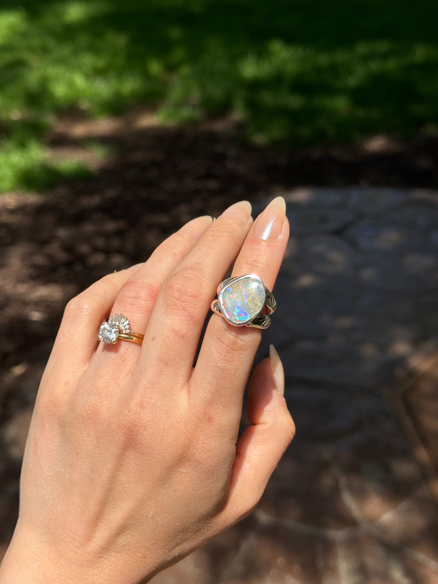 Holographic Australian Boulder Opal Ring - size 6.5