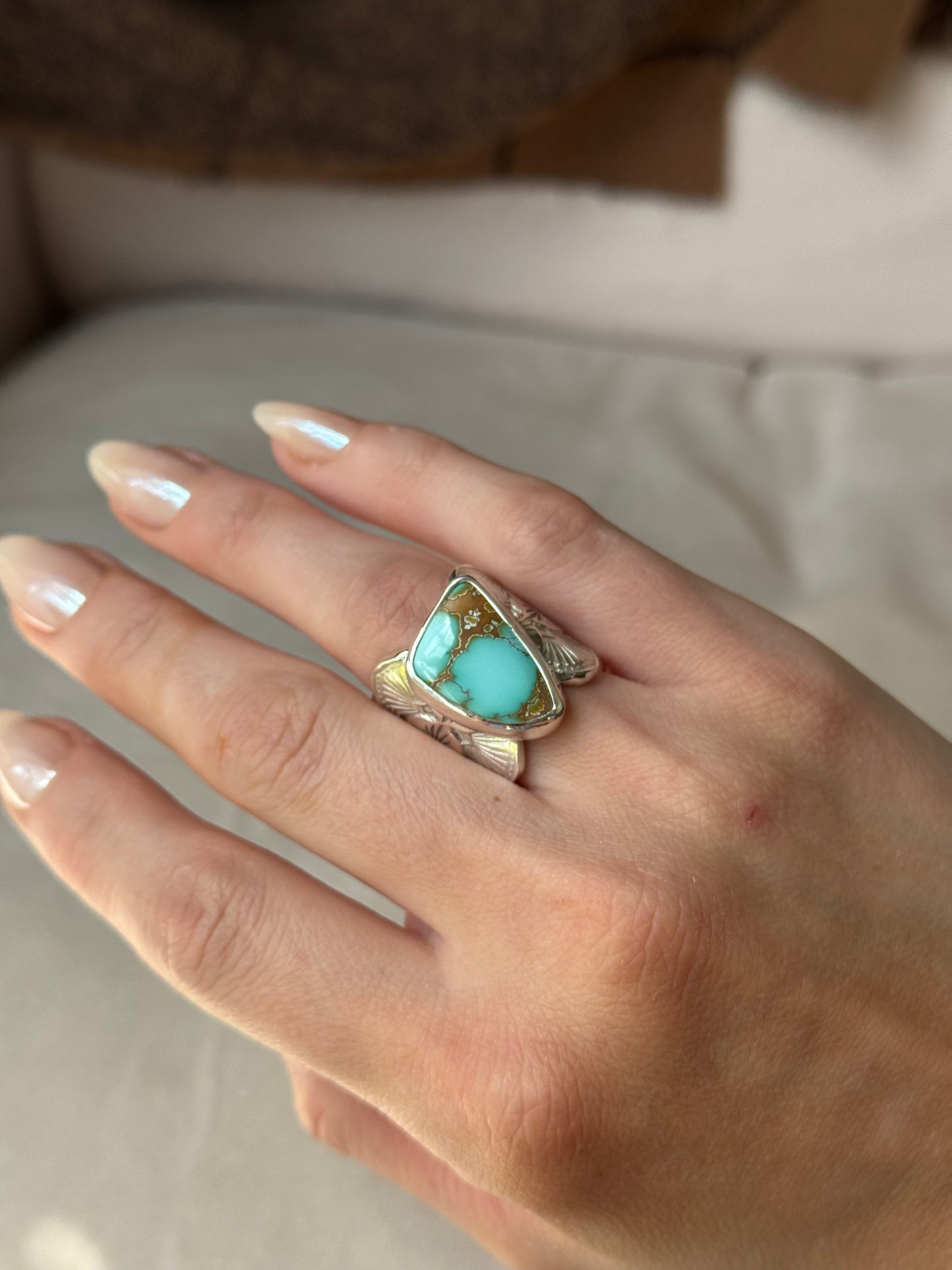 Rare Thunderbird Turquoise Wide Band Ring - size 6-6.25
