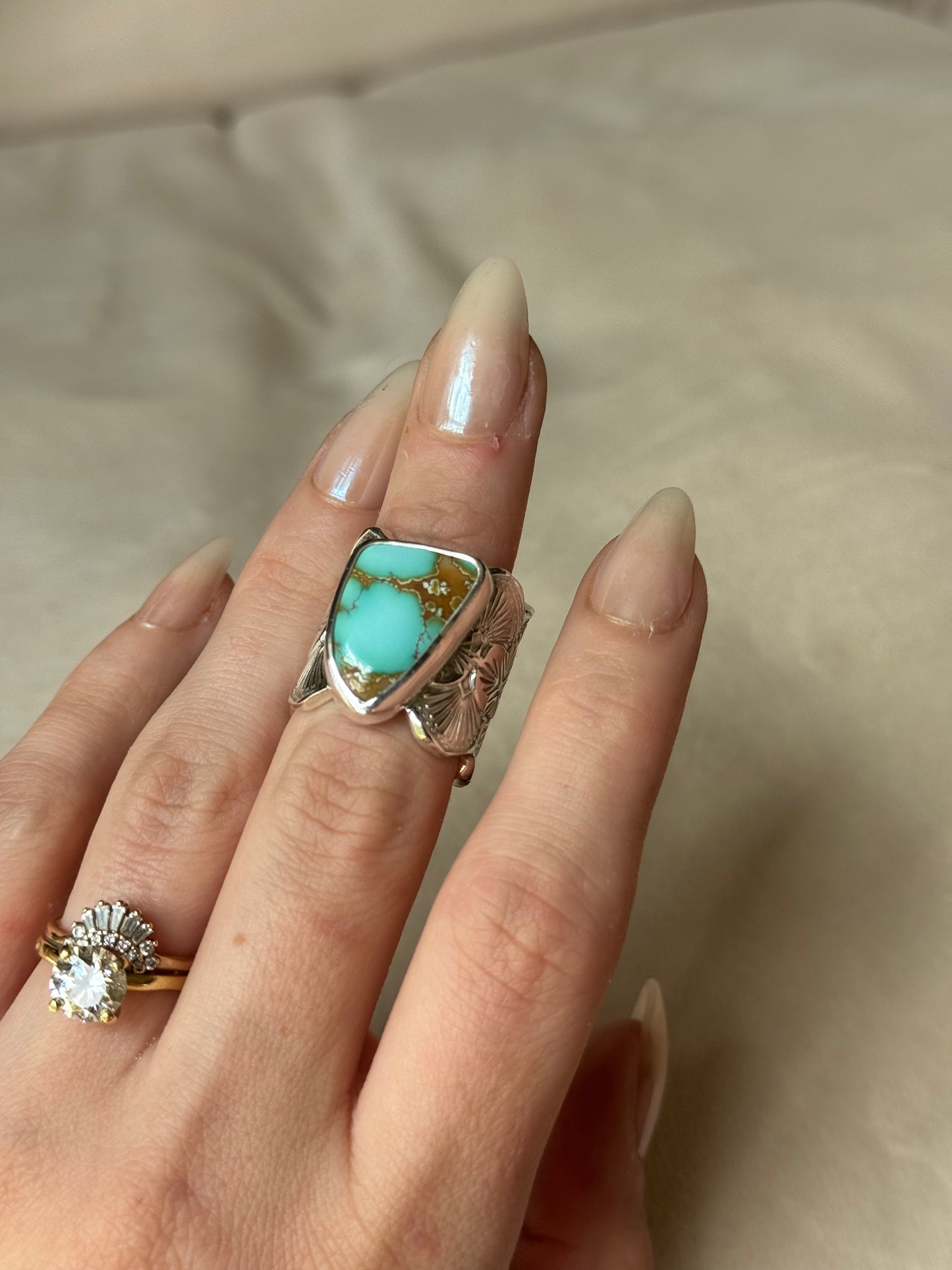 Rare Thunderbird Turquoise Wide Band Ring - size 6-6.25