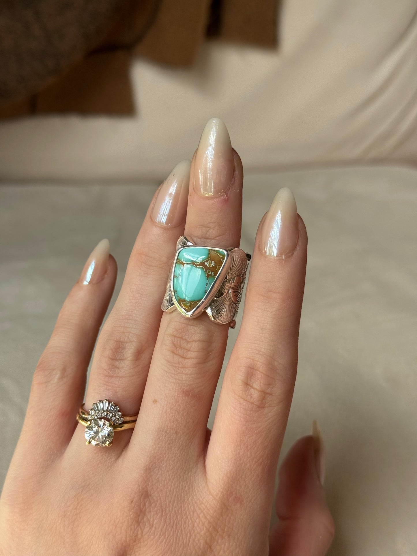 Rare Thunderbird Turquoise Wide Band Ring - size 6-6.25