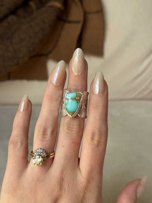 Rare Thunderbird Turquoise Wide Band Ring - size 6-6.25