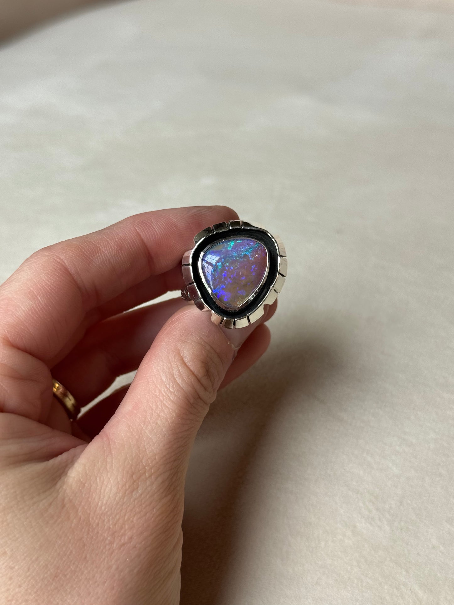 Australian Pipe Opal Shadowbox Ring - size 7.75
