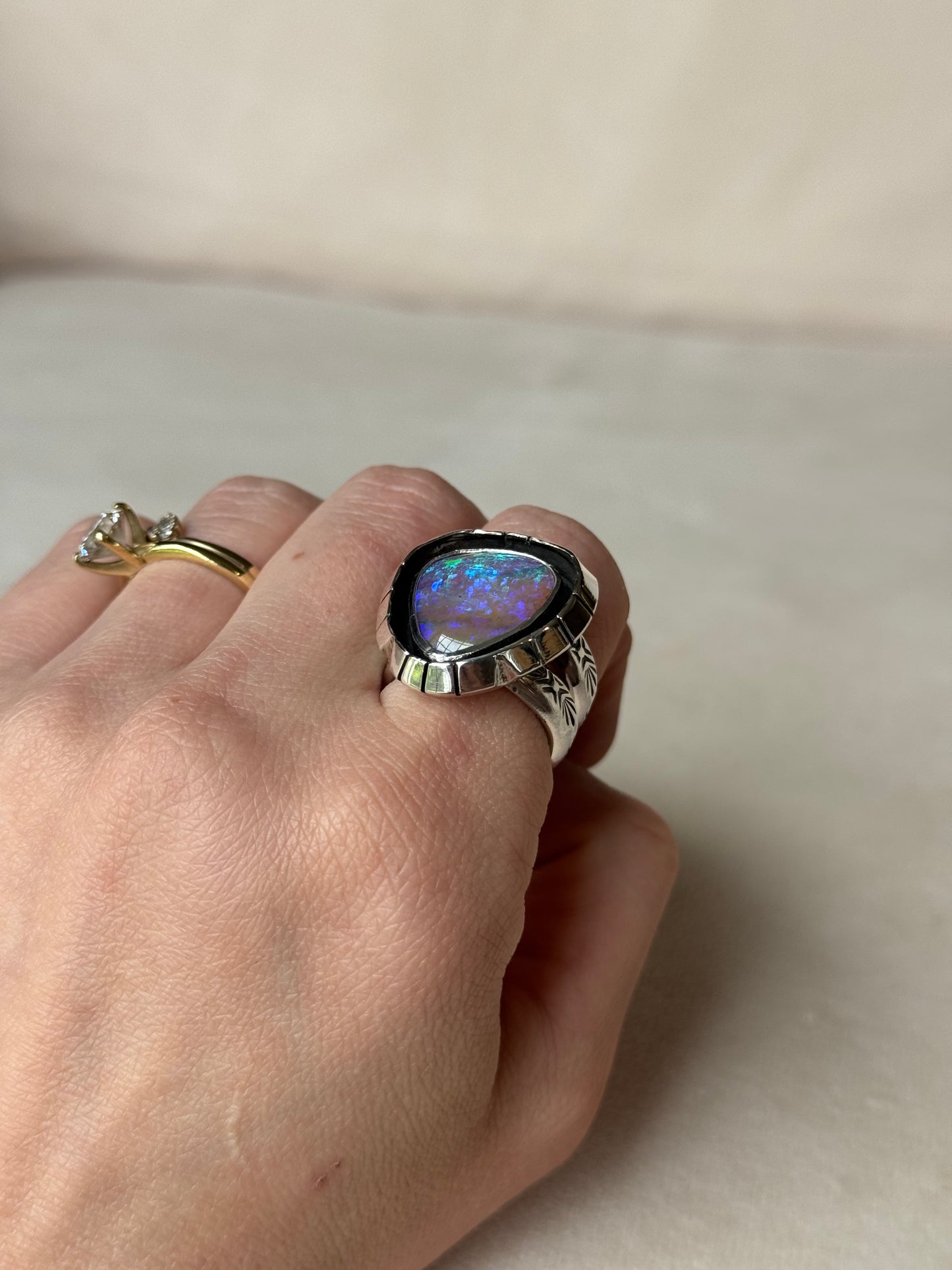 Australian Pipe Opal Shadowbox Ring - size 7.75