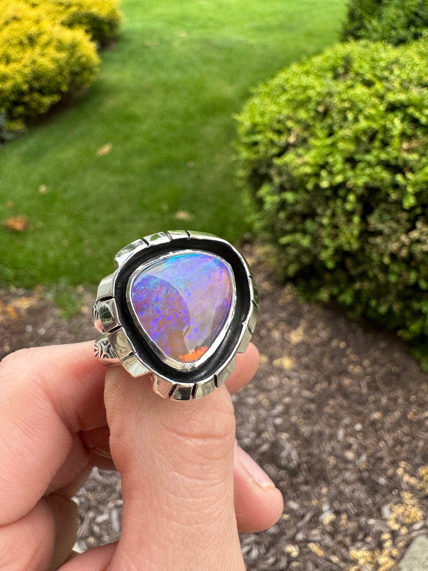 Australian Pipe Opal Shadowbox Ring - size 7.75
