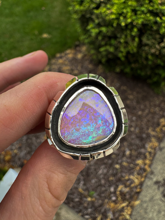 Australian Pipe Opal Shadowbox Ring - size 7.75