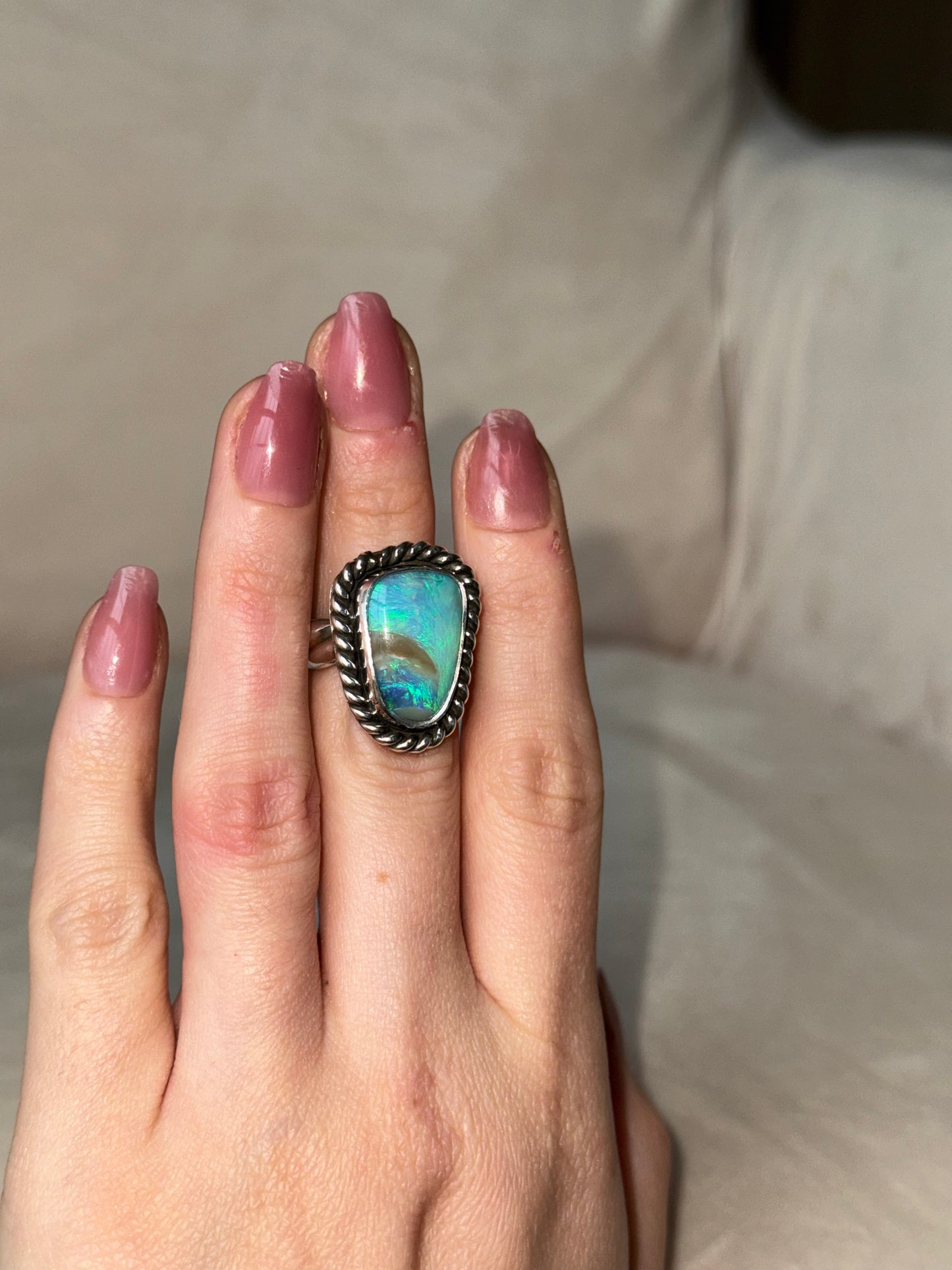 Australian Opal Heavy Twist Ring - size 6