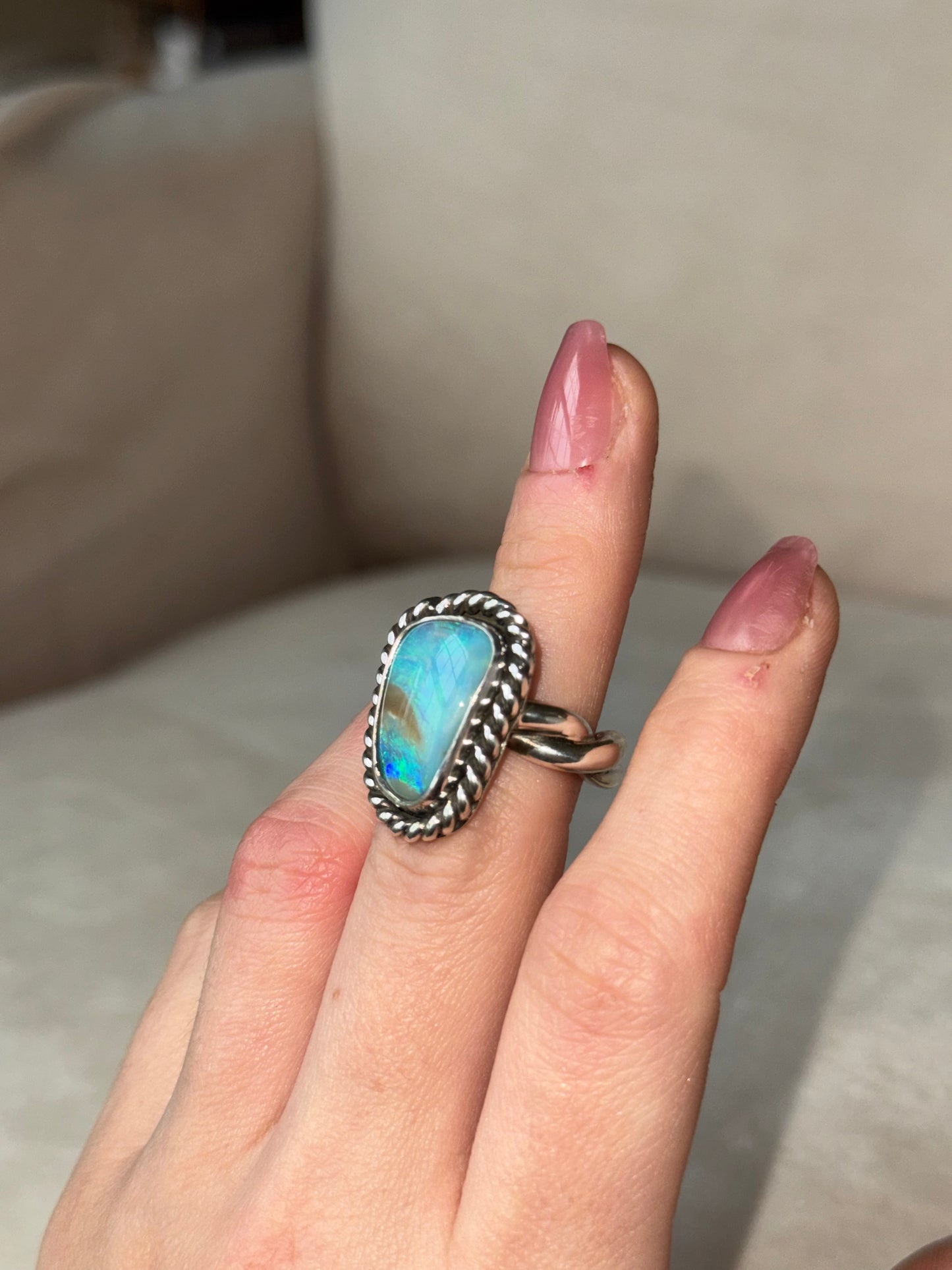 Australian Opal Heavy Twist Ring - size 6