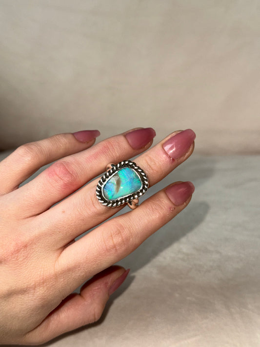 Australian Opal Heavy Twist Ring - size 6