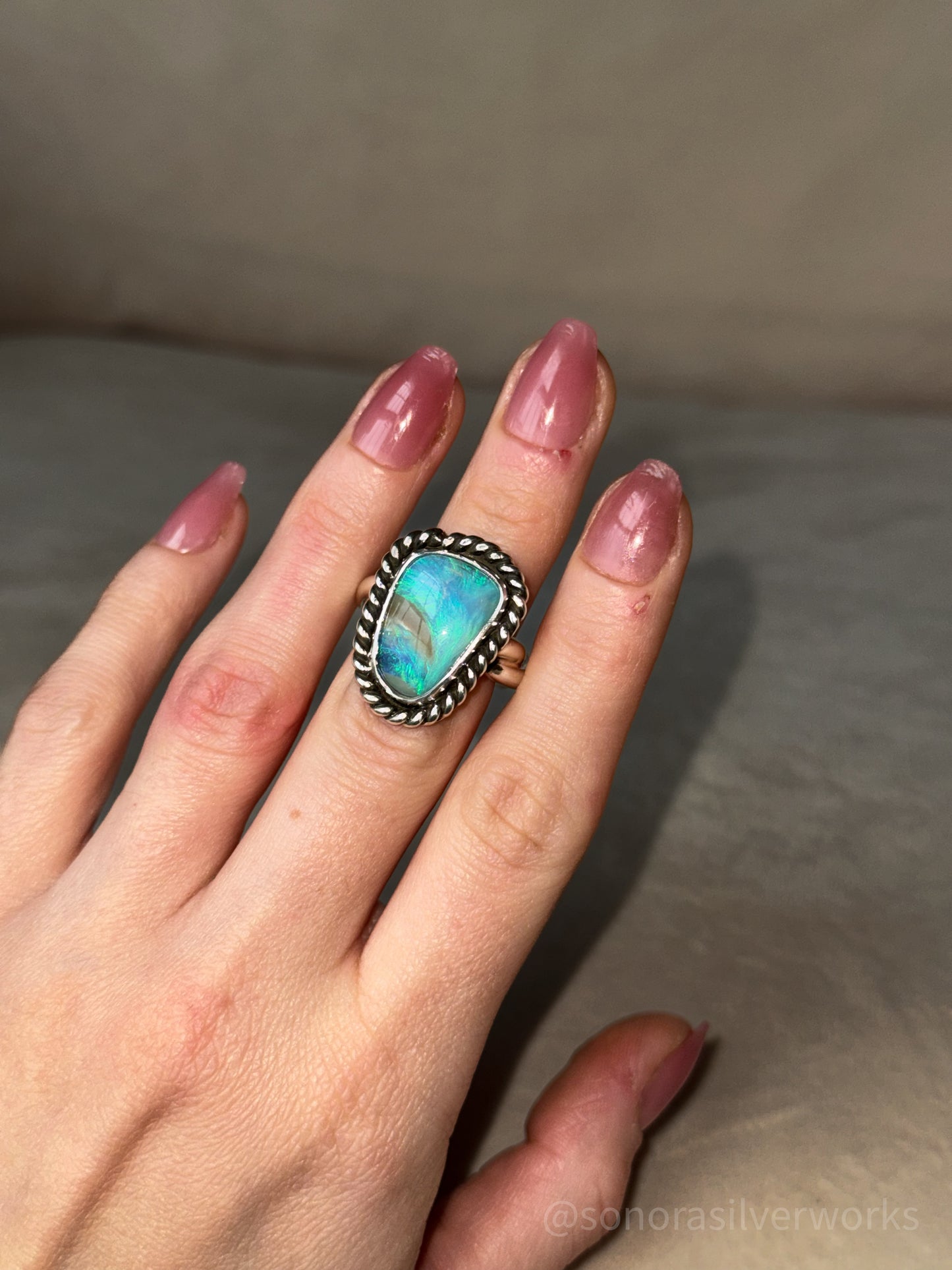 Australian Opal Heavy Twist Ring - size 6