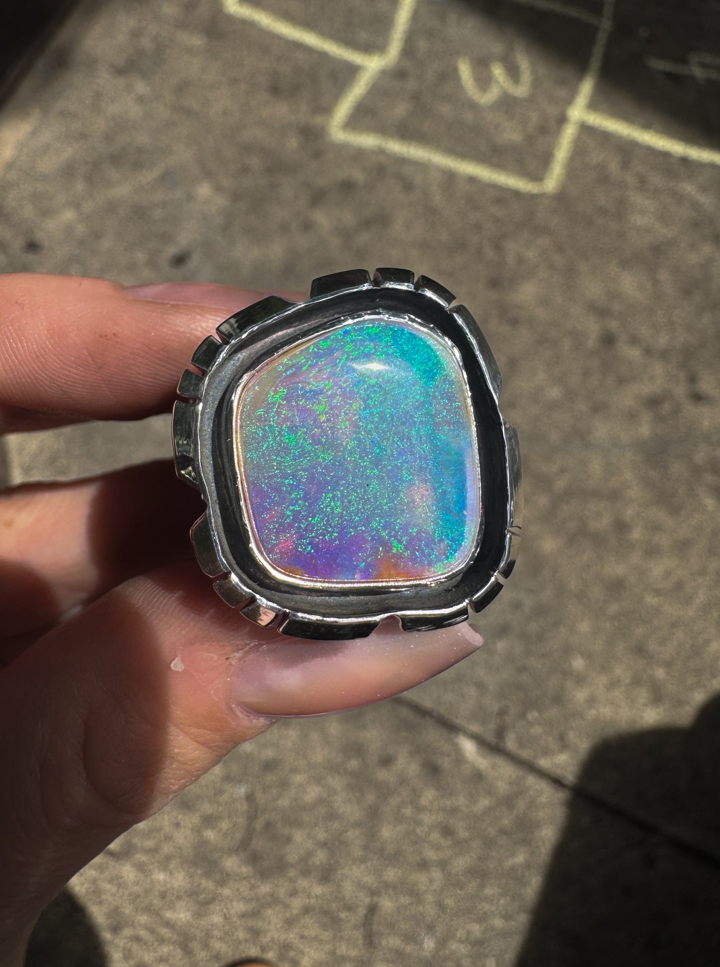 14 ct solid Australian Pipe Opal Wide Band Ring - size 6.5