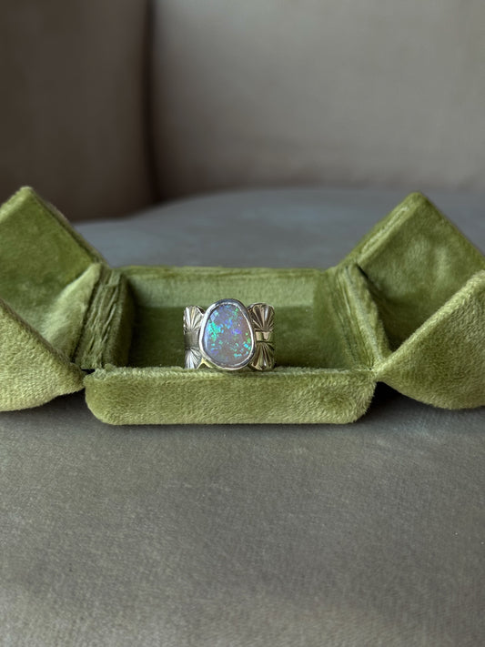 4.7 ct. Dark Opal Wide Band Ring - size 6.5