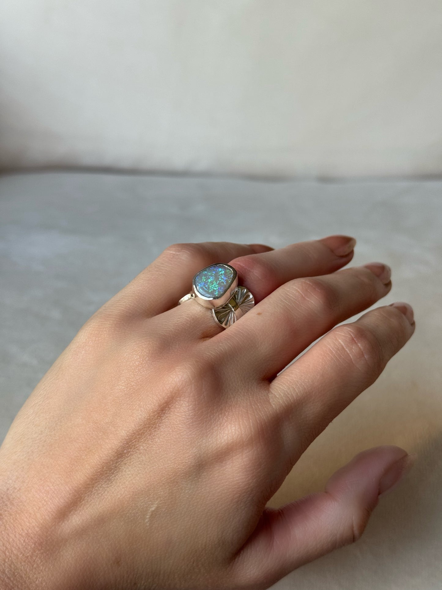 4.7 ct. Dark Opal Wide Band Ring - size 6.5