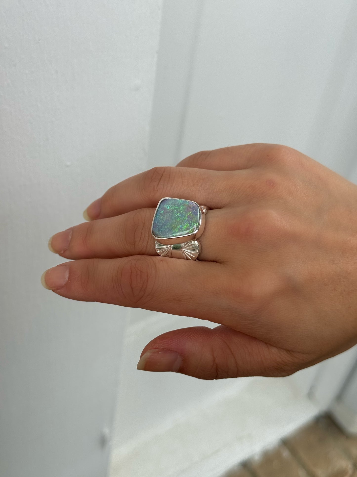 9.6 ct Australian Pipe Opal Wide Band Ring - size 7.75