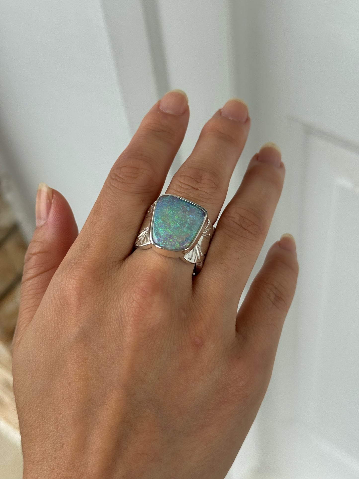 9.6 ct Australian Pipe Opal Wide Band Ring - size 7.75