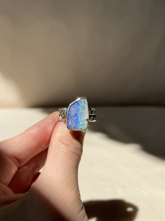 Solid Australian Boulder Opal Heavy Twist Ring - Size 6.75